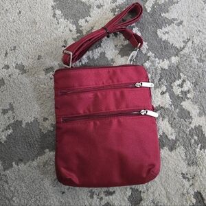 NWOT Travelon Anti-Theft Double Zip Slim Crossbody Bag Cranberry Red RFID